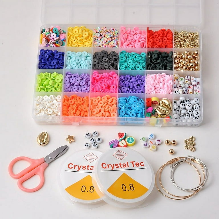 Goutoday 24 Slot Flat Clay Beads Bracelet Making Kit, 6mm Flat Polymer  Heishi Beads, Gifts for Age 6-12 