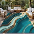 thumbnail image 2 of Teal Marble Outdoor Rug for Patio/Deck/Porch, Non-Slip Large Area Rug 6 x 9 Ft, Modern Abstract Gold Fluid Art Indoor Outdoor Rugs Washable Area Rugs, Reversible Camping Rug Carpet Runner, 2 of 8