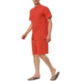 thumbnail image 4 of Conjuntos de lino para hombres INSPIRE CHIC con cuello de banda, camisa de botones de manga corta y pantalones cortos de playa sólidos 2XL color rojo ladrillo, 4 of 6