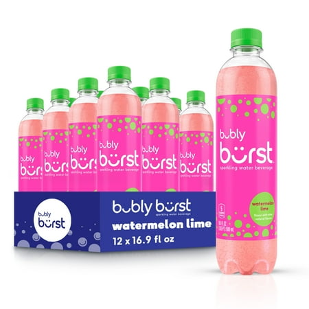 bubly burst Sparkling Water Beverage, Watermelon Lime, 16.9 fl oz Bottles (12 Pack)