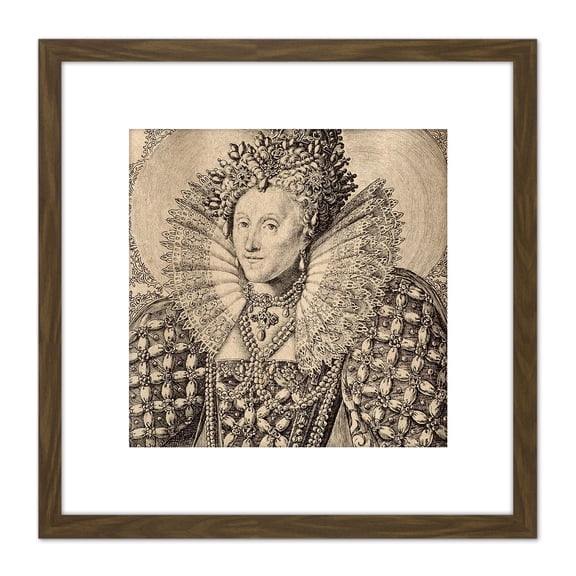 Queboorn Queen Elizabeth England Engraving 8X8 Inch Square Wooden Framed Wall Art Print Picture with Mount