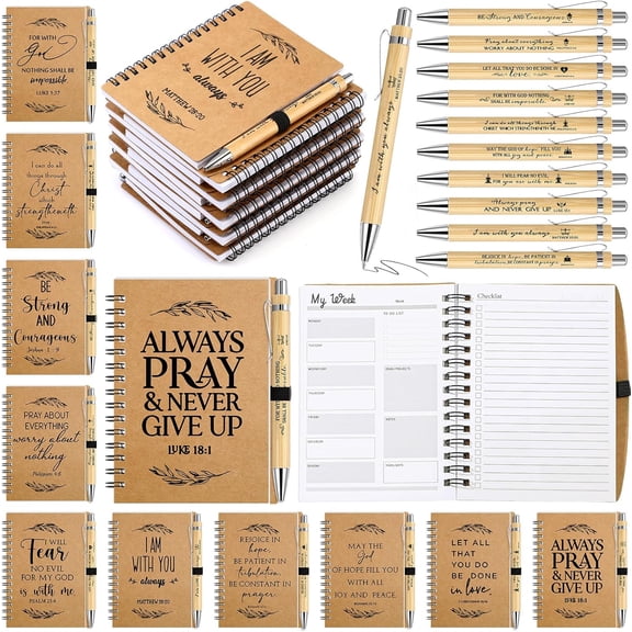 Religious Christian Party Favor Gifts Bulk for Church Pastor Ministry Journal Notepad Spiral Planner Notebook with Bible Verse Pen for Sunday Teacher Clergy (Brown)