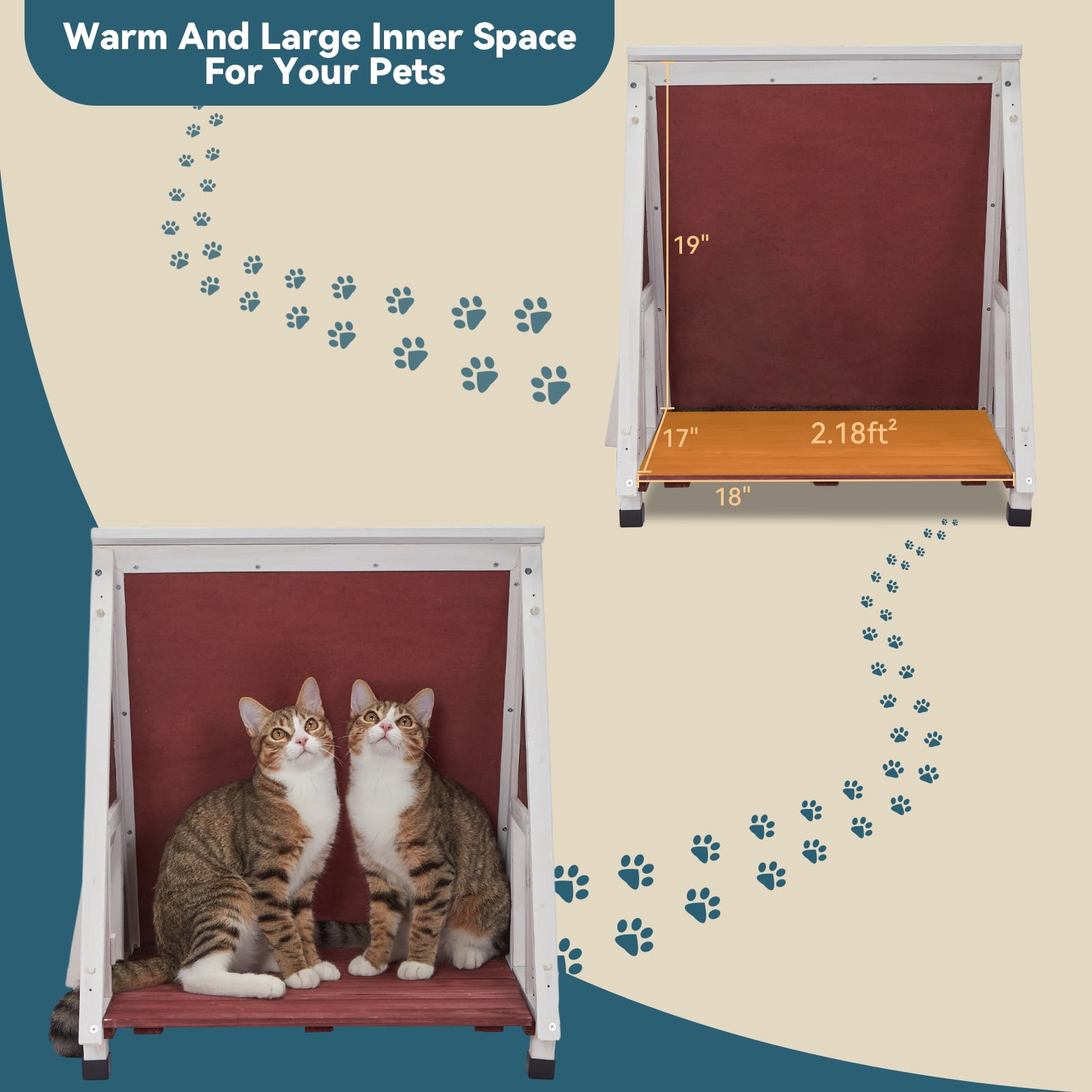 Petsfit Outdoor Cat House Weatherproof, Outside Feral Cat House with Escape Door,Outdoor Indoor Pet House for Small Animal,Red