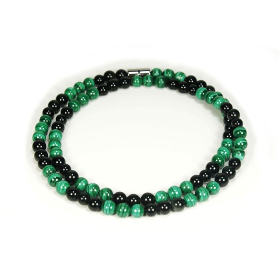 Handmade Black Obsidian Crystal Necklace - Genuine Natural Malachite Gemstone Beaded Mala |Healing, Protection, Grounding Talisman - Choker Jewelry Gift for, Womens, Mens |17’’