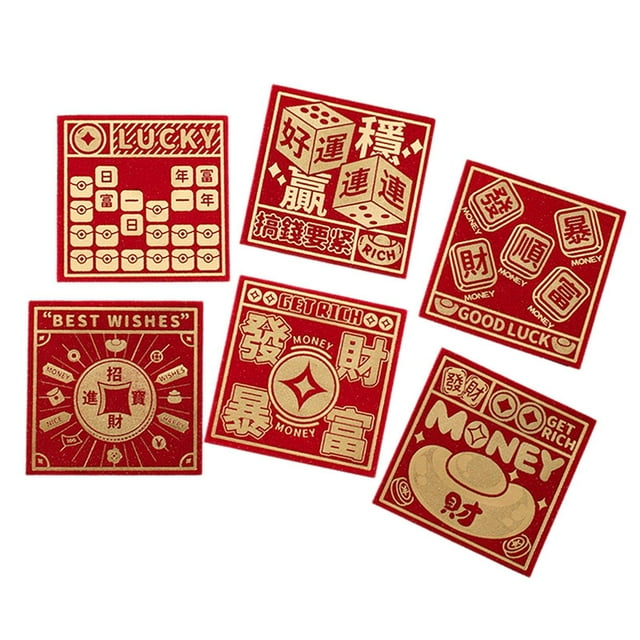 KLKCMS 6x Enveloppes Rouges Chinoises Enveloppes d'Argent Hong Bao pour Fête Mariage Anniversaires B
