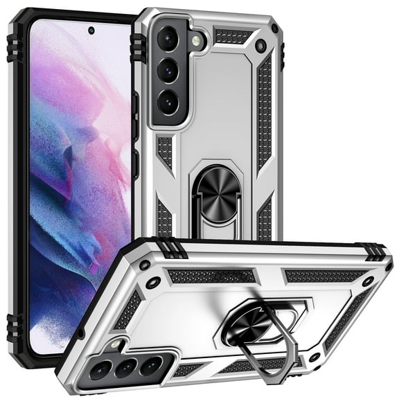 Allytech Rugged Case for Samsung Galaxy S23 FE, Military Grade Protection Shockproof Cover with Metal Rotatable Ring Stand, Magnetic Car Mount Holder Case for Samsung Galaxy S23 FE - Silver
