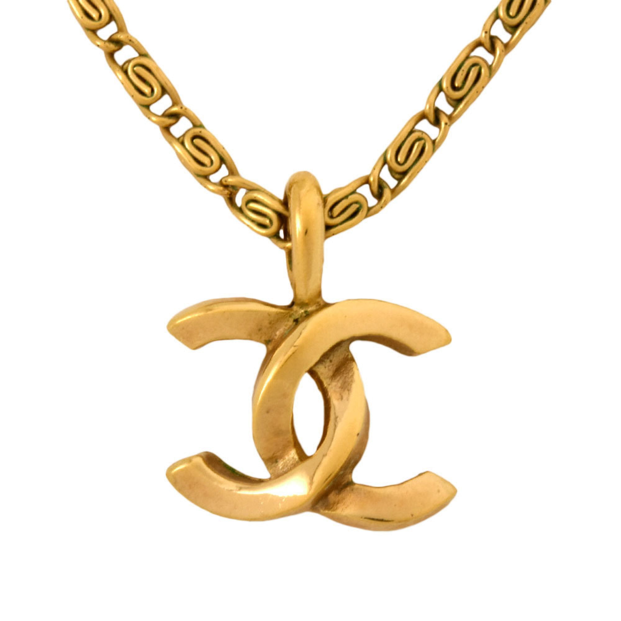 Pre-Owned CHANEL Coco Mark Necklace Metal Gold GP Women's (Good)