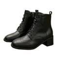 thumbnail image 4 of Oyedens Combat Boots for Women Vintage British Leather Mid Heels Riding Dress Ankle Booties, 4 of 7