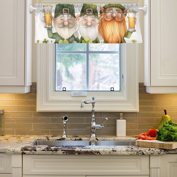 St-patrick's Day Gnomes Drink Leaves Curtain Valances Farmhouse Design Window Treatment Decor Blackout Rod Pocket for Windows Living Room Kitchen 54" x 18"