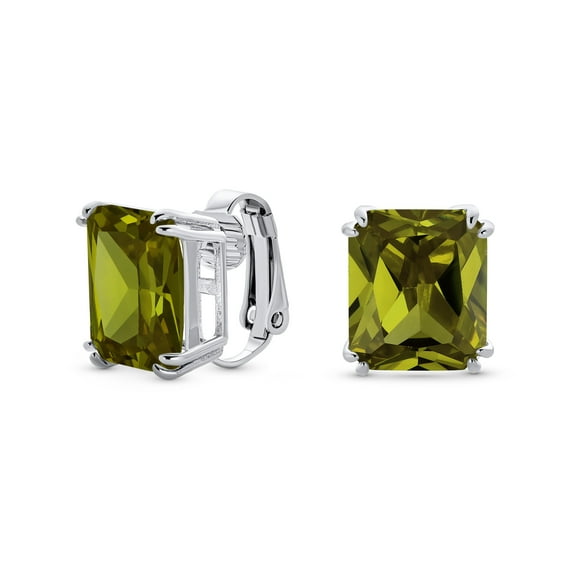 Bling Jewelry Womens Traditional Large 7CT Emerald Cut CZ Clip-On Earrings Silver Plated Non-Pierced