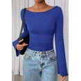 thumbnail image 4 of PRETTYGARDEN Women's Long Sleeve Shirts Fall Going Out Tops Casual Boat Neck Bell Sleeve Ribbed Ruched Knit Blouse, 4 of 9