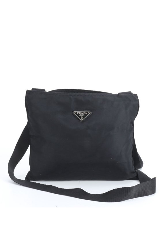 Pre-Owned Prada Tessuto Nylon Triangle Logo Shoulder Bag Messenger Black Men's