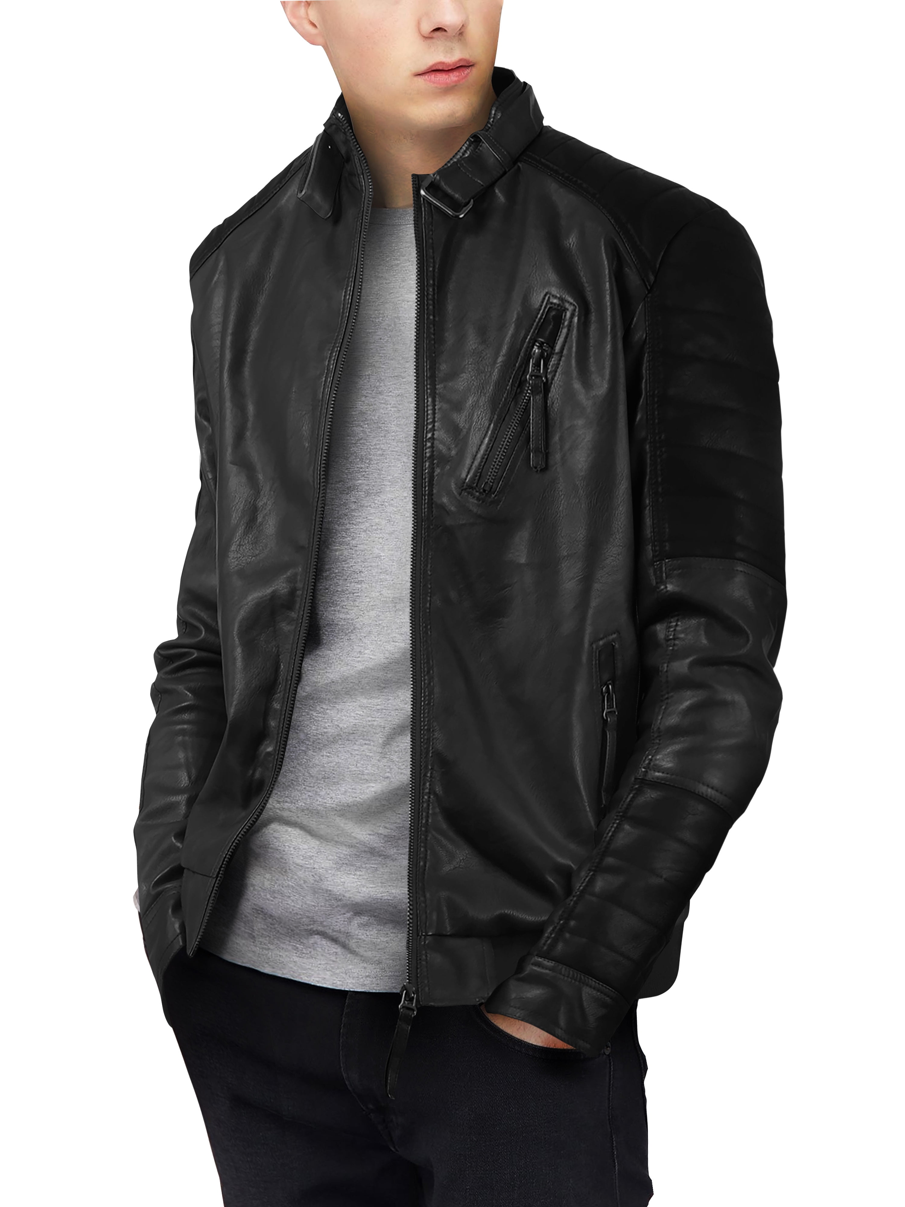 Hat and Beyond Mens Motorcycle Rider Jacket Faux Leather with Tactical  Pockets 