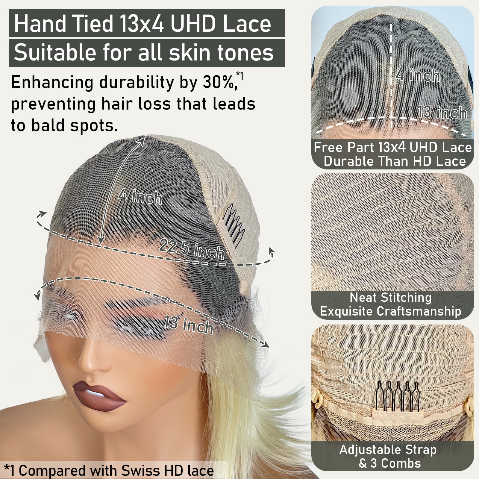 Blonde Wig Human Hair 4/613 Lace Front Human Hair Wigs For Women Ombre Brown Blonde Pre-plucked 180% Density Body Wave Human Hair Wig 13x4 HD Transparent Frontal Wig Virgin Hair 22 Inches