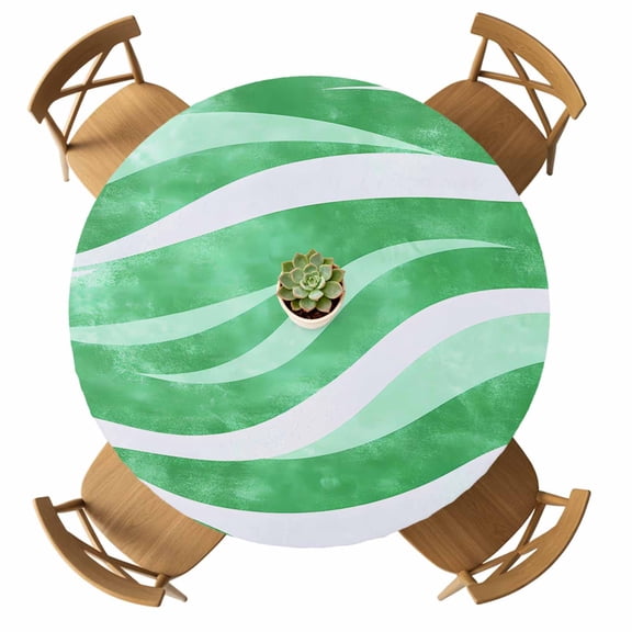 Round Fitted Tablecloth with Elastic Green Stripe Tablecloths Waterproof Oil Proof Modern Abstract Lines Table Cover for Kitchen Dinner Holiday Party Picnic Fits Tables up to 36"- 44" Diameter