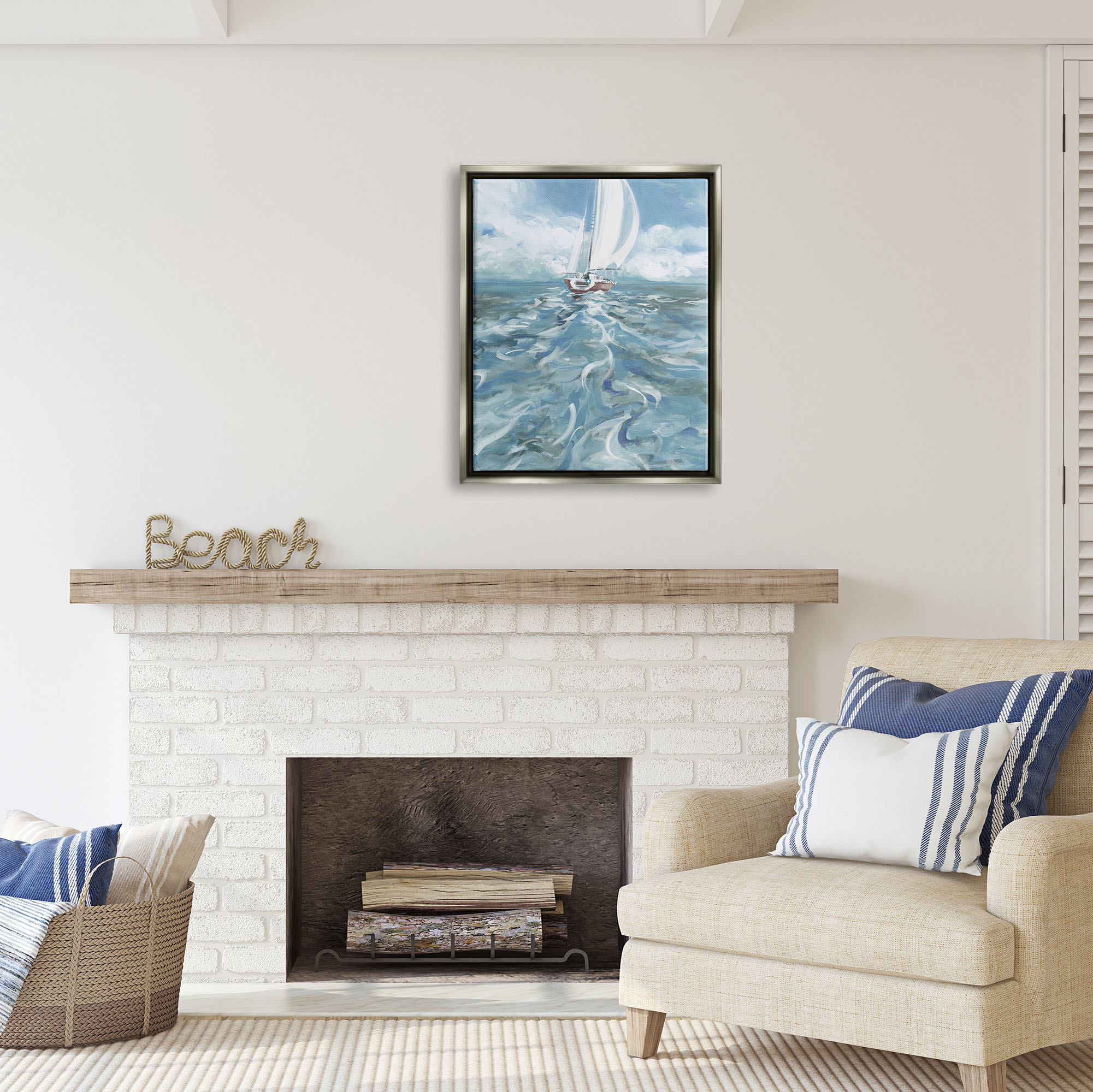 Stupell Industries Boat Waves Wake Painting Transportation Painting Gray Floater Framed Art Print Wall Art, 25 x 31
