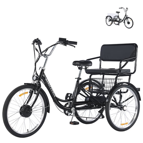 MENGFANMIN Electric Tricycle for Adults,3 Wheel Trike 24 inch,36V13AH Li-Battery,Tricycles up to 45 Miles with Seat and Baskets 700w Brushless Motor