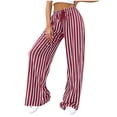 thumbnail image 2 of Cagogo Women's Wide Leg High Waisted Flowy Striped Palazzo Pants Casual Lounge Long Trousers Summer Beach Work Clothes, Red L, 2 of 6