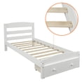 thumbnail image 6 of Hommoo Twin Size Platform Bed Frame with Storage Drawer, Platform Twin Bed Frame with Wood Headboard, White, 6 of 7