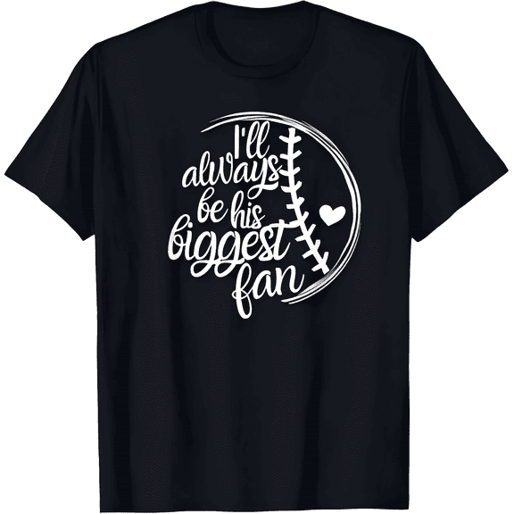 Retro Baseball Mom Shirt I'll Always Be His Biggest Fan Graphic Tee Cute Sports Heart T-Shirt for Women Men