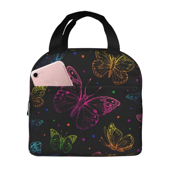 Defioc Butterfly Print Lunch Box,Lunch Bag for Women Men Reusable Insulated Lunch Tote for Work/Office/Picnic/Travel