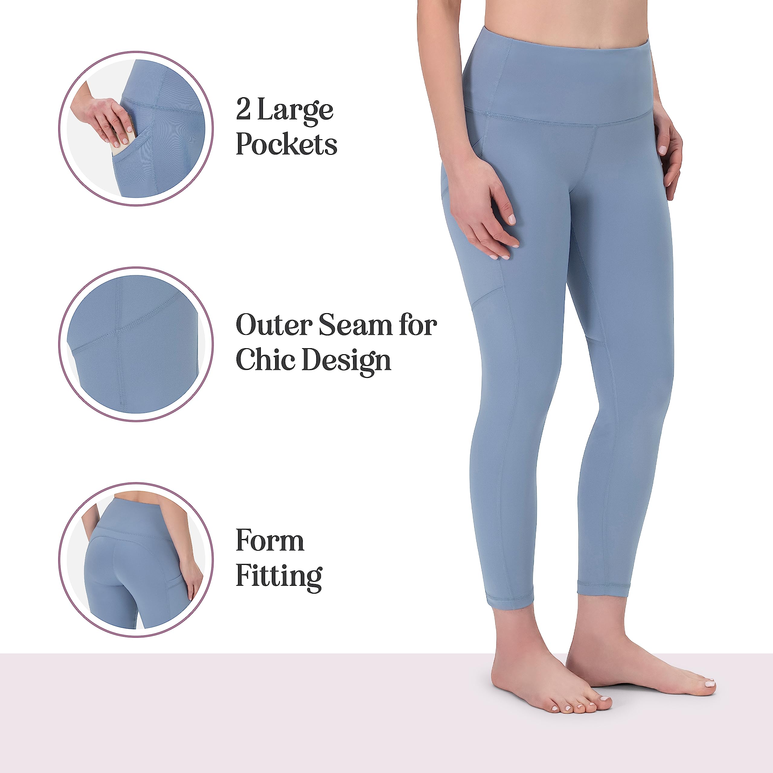 High Waisted Yoga LeggingsCapri & Full Length Pants (25 Inseam, Peak Blue,  XXL)