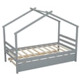 thumbnail image 6 of Bellemave House Bed with Trundle, Solid Wood Twin Size Playhouse Platform Bed with Roof, House Shaped Daybed for Teens (Gray), 6 of 9