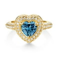 thumbnail image 2 of Gem Stone King 18K Yellow Gold Plated Silver Persian Blue Moissanite and White Moissanite Heart Shape Ring for Women (1.42 Cttw, Size 7), 2 of 4