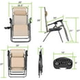 thumbnail image 2 of Set of 2 Zero Gravity Lounge Chair Recliners Steel Mesh Fabric Outdoor Folding Chair w/Footrest, Adjustable, Pillow and Tray, Tan, 2 of 15