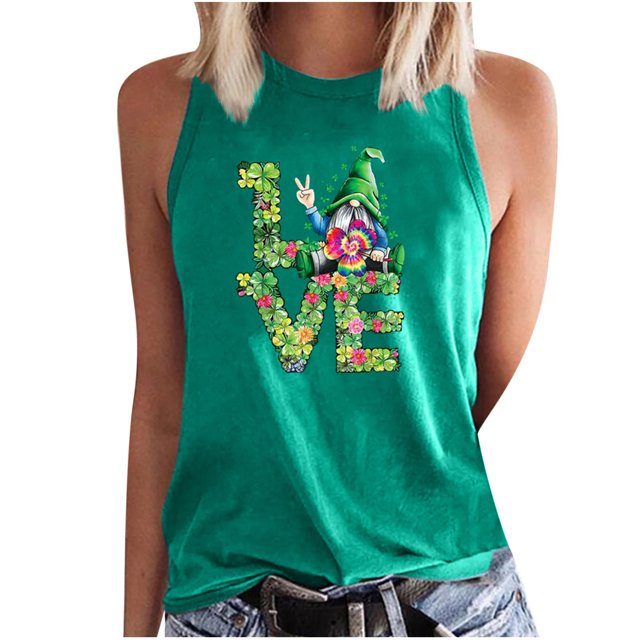 Camiseta sin mangas de primavera y otoño con cuello redondo suelto informal estampado para mujer Fridja qr1537