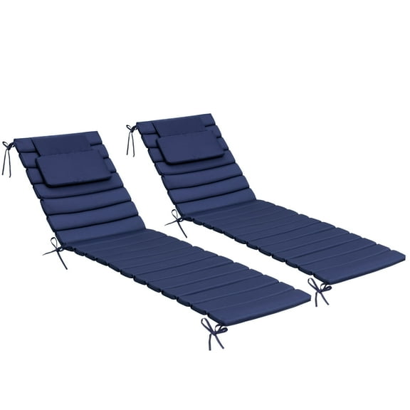Pellebant Outdoor Set of 2 Chaise Lounge Cushions with Headrest for Patio Furniture,71"L x 23"W x 1"T Navy Blue