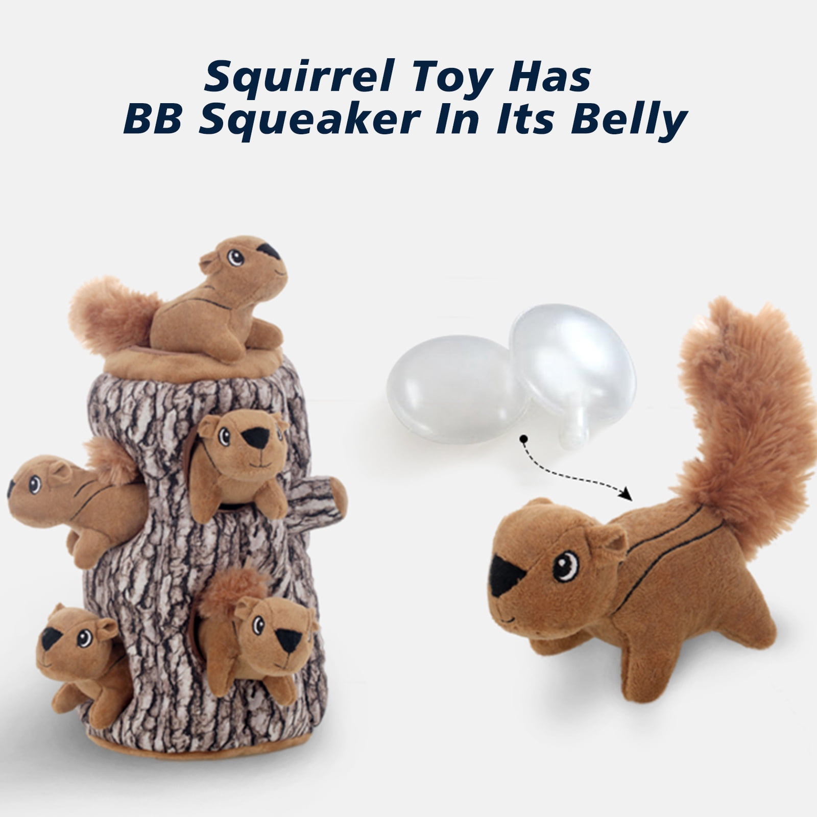 Laifug Puzzle Plush Small Dog Toys with 5-Piece Hide and Seek Squeak Squirrels, Brown