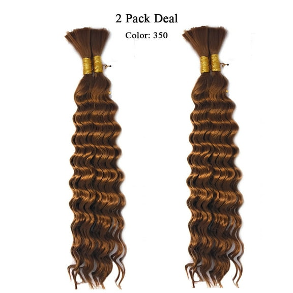 Ustar Hot Selling 18" Deep Weave Bulk Braiding Hair, Human Hair Blend Micro Braids 18" Deep Wave Bulk for Braiding and Colors, #350 Dark Copper Red Color -2 Pack