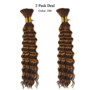 Hot Selling 18" Deep Weave Bulk Braiding Hair, Human Hair Blend Micro Braids 18" Deep Wave Bulk for Braiding and Colors, #350 Dark Copper Red Color -2 Pack