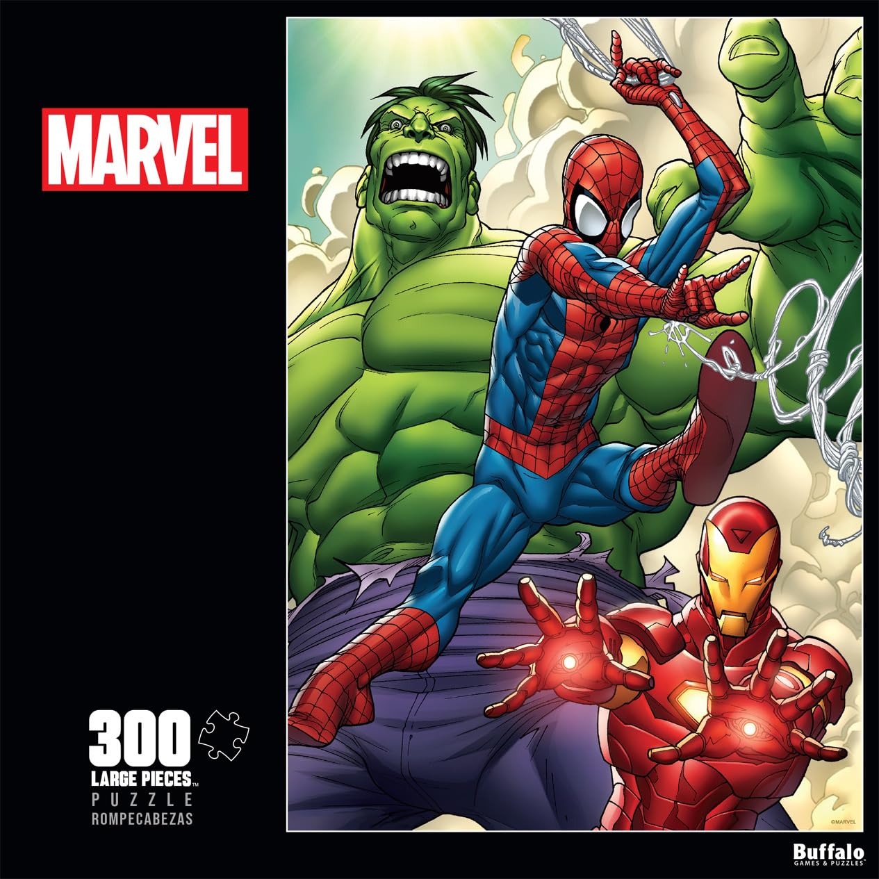 Buffalo Games Marvel - Puzzle en bois entrelaçant de 300 pièces Marvel Adventures Super Heroes pour adultes de 14 ans et plus