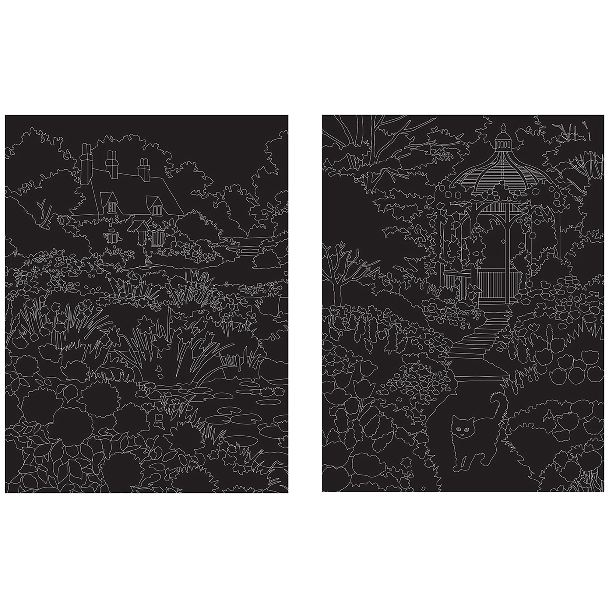 Brea Reese: Scratch Art Paper Pad - Garden Scenes - 5 Nature Designs, Metallic Foil, Dual-Tip Stylus & Brush, Easy-to-Frame 9x12" Pages, Adult Craft
