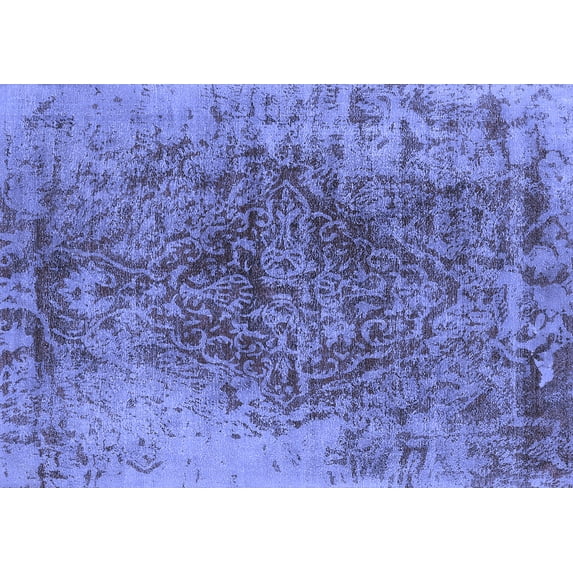 Ahgly Company Machine Washable Indoor Rectangle Oriental Blue Industrial Area Rugs, 7' x 10'