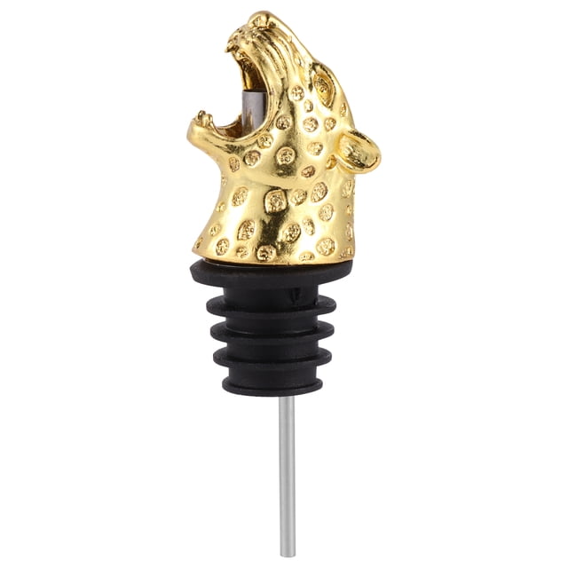 Tapón vertedor de vino de aleación con forma de cabeza de leopardo, para botellas de vino, bebidas, fiestas en casa (dorado)