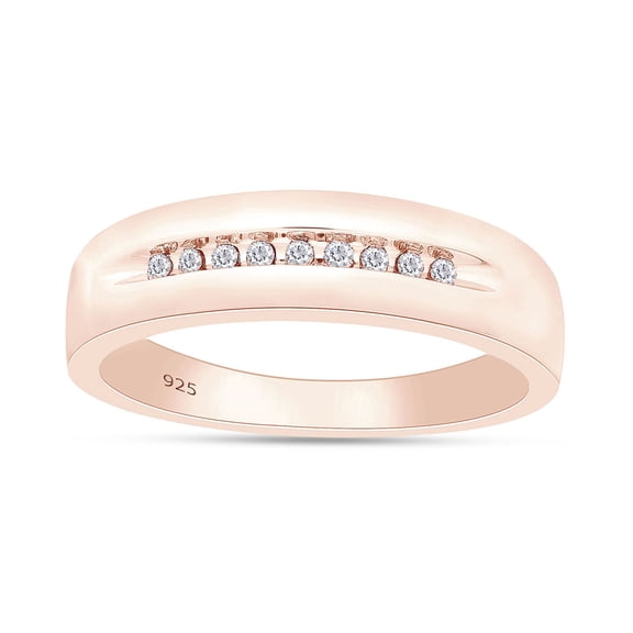 1/10 Carat Round Cut White Natural Diamond Men's Ring In 14K Rose Gold Over Sterling Silver (Clarity : I2-I3, Color : J-K, 0.1 Cttw) Ring Size-8