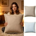 thumbnail image 7 of MYUNNIL Throw Pillow with Tassel, Solid Color Washed Cotton Soft Filled Accent Fringe Cushion with Removable Cover, 18" x 18" Boho Farmhouse Linen Throw Pillow for Patio & Couch Decor, Khaki, 7 of 7