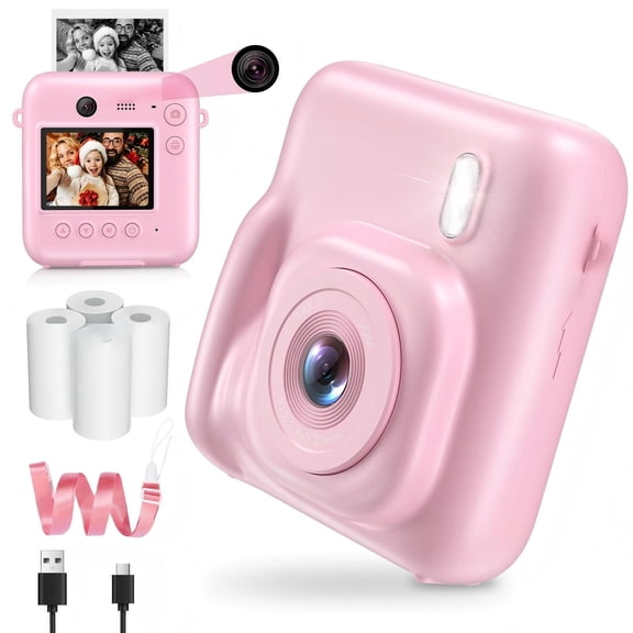 Zostuic Kids Instant Print Camera 30MP Digital Video Camera for Toddler Age 3-12 Years Old Selfie Camera Toy  with 4 Rolls of Printing Paper Pink