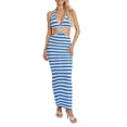 thumbnail image 2 of Women Knit Dress, Tie-up Halter Dress Striped Summer Long Dress for Party Cocktail, 2 of 9