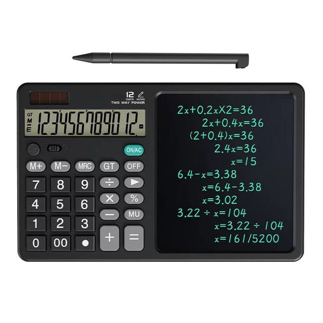 PEONAVET Desktop Calculator Desktop Calculator 12 Digits Desktop Calculator with Large Hand-Writing LCD Notepad Solar Powered Standard Function Calculator for Office School Home