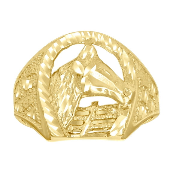 10k Yellow Gold Mens Horse Head Horseshoe Good Luck Ring 14.8x3.7mm Wide Ring for Men - 3.3 Grams