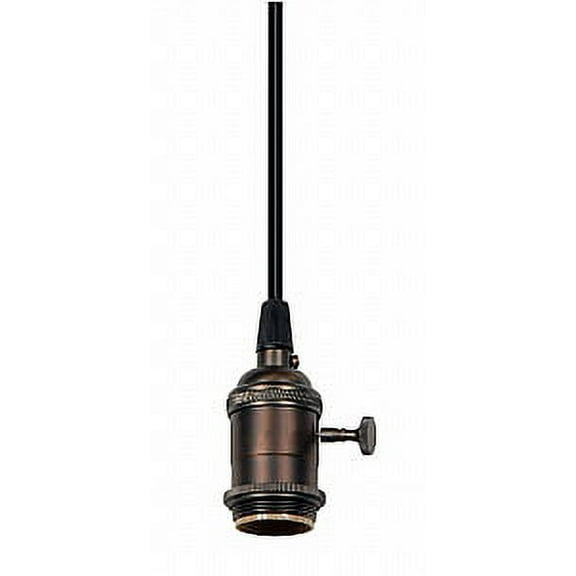 Satco Cast Brass On/Off Socket with SVT Black Wire Dark Antique Brass