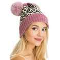 thumbnail image 3 of Women's Knit Hat Winter Leopard Warm Hat Print Fashion Pompom Ball Hat Warm Knit Beanie, Beige Leopard / 2 Lavender Pom Pom, 3 of 6