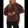 thumbnail image 1 of Sudadera Informal de Cuello Redondo para Mujer, -Otoño 2025, Larga, Abertura Lateral, Sudadera para Hacer Ejercicio. Color Café S, 1 of 9