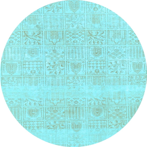 Ahgly Company Indoor Round Abstract Light Blue Modern Area Rugs, 8' Round