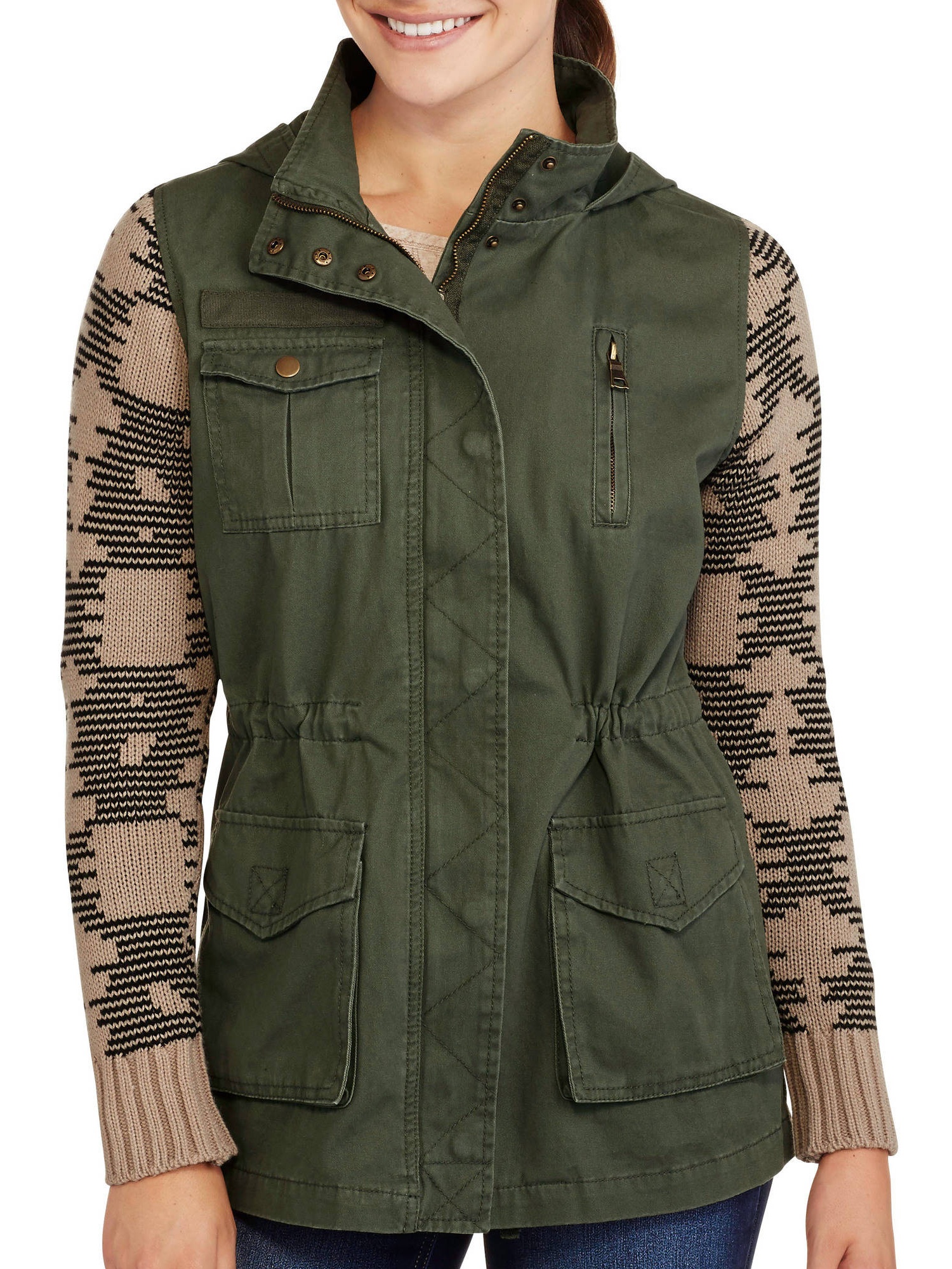 Women's Cargo Jacket With Sweater Sleeves