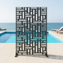 EcoSummer Metal Privacy Screen Outdoor 72"x47", Freestanding Decorative Privacy Fence Panel for Patio, Balcony, Deck, Garden, Black